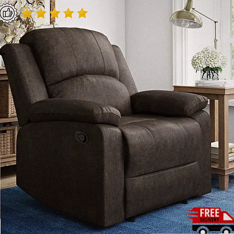Lounger Recliner Chair Manual Standard Brown Faux Suede Pillow Back Cushion New