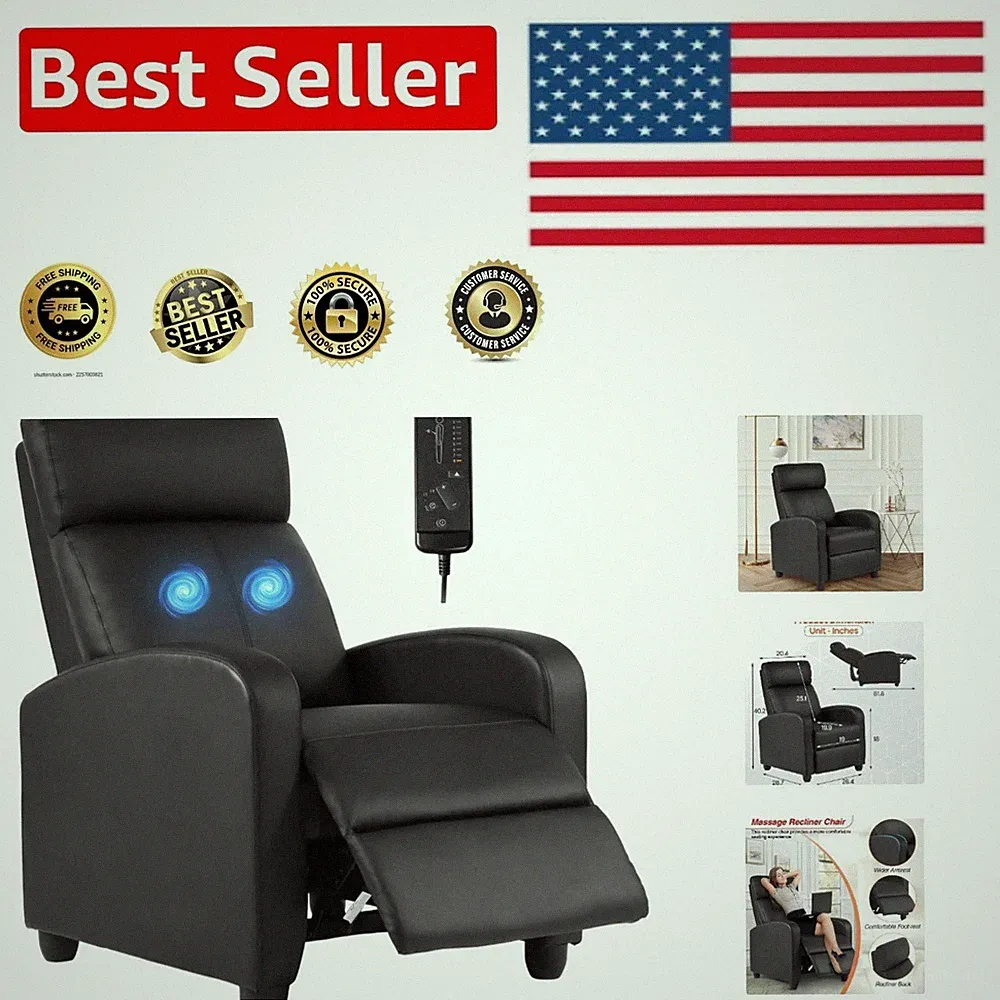 Luxury Massage Recliner Sofa with Lumbar Support - Easy Assembly, Black Leather