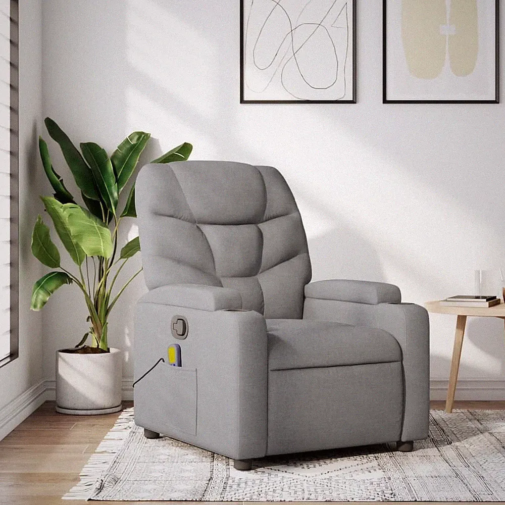 Massage Recliner Chair Light Grey Fabric