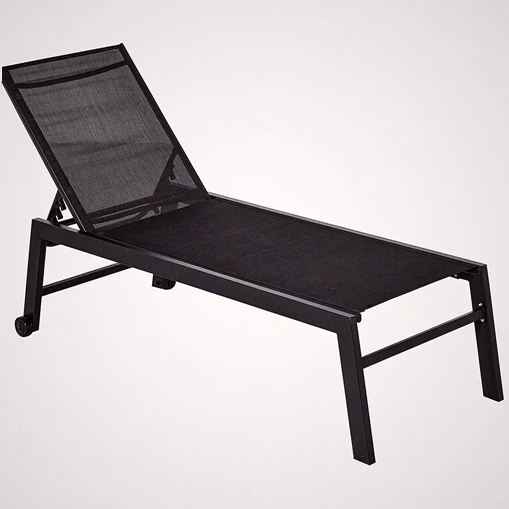Recliner Chaise Lounge Chair 5-Position 220lb Steel Frame Wheels Black